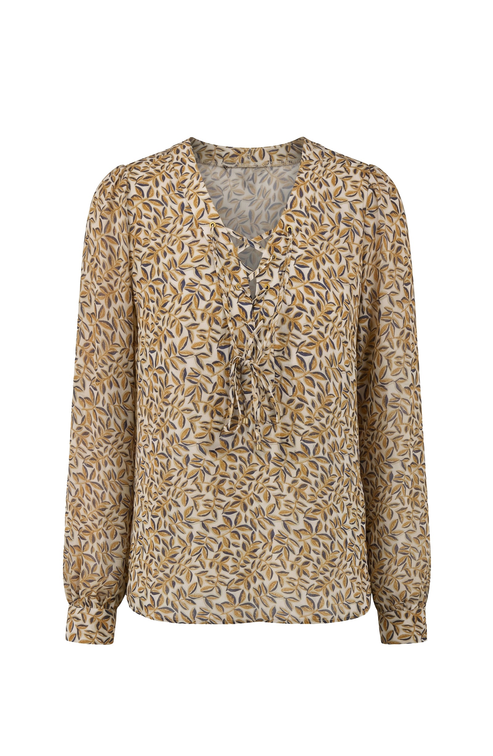 L/S Lace Up Front Woven Blouse