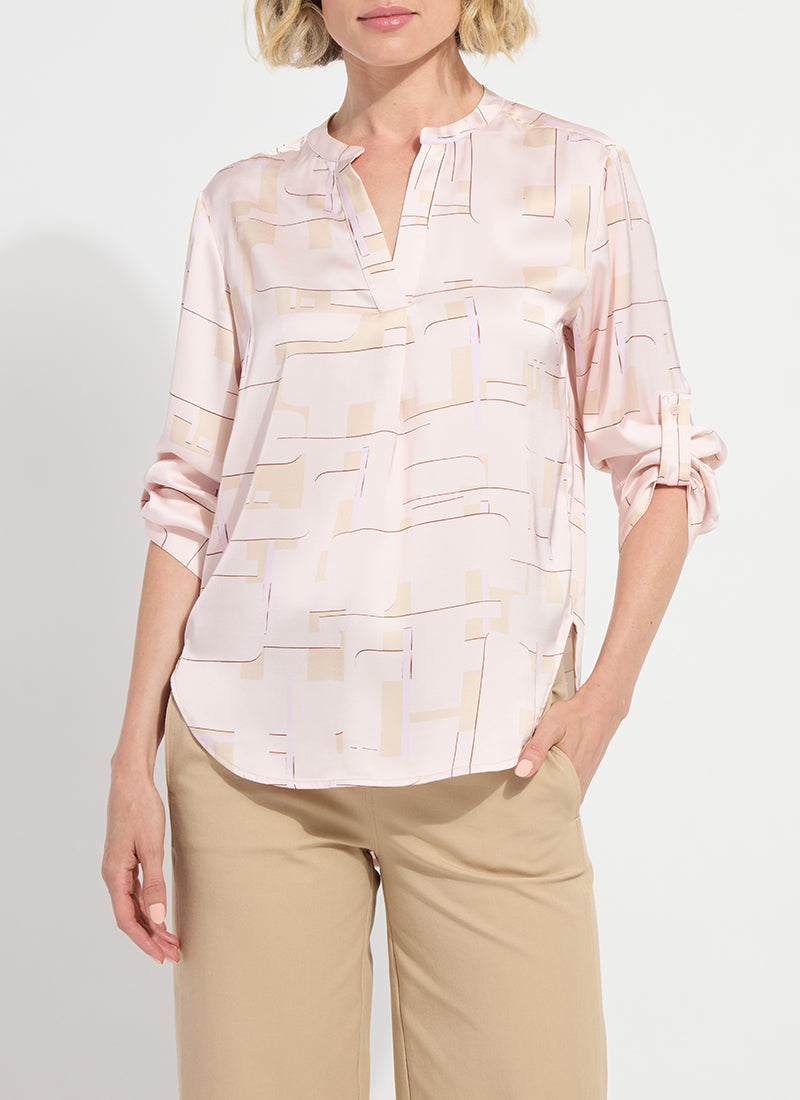 Ashanti Roll Tab Printed V Neck Shirt