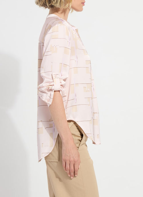 Ashanti Roll Tab Printed V Neck Shirt