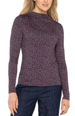 L/S Mock Neck Knit Top w/Shirring