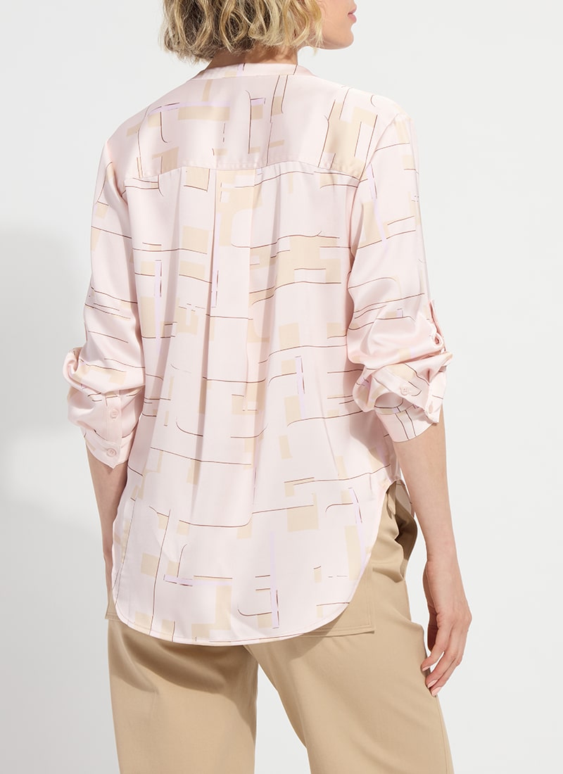 Ashanti Roll Tab Printed V Neck Shirt