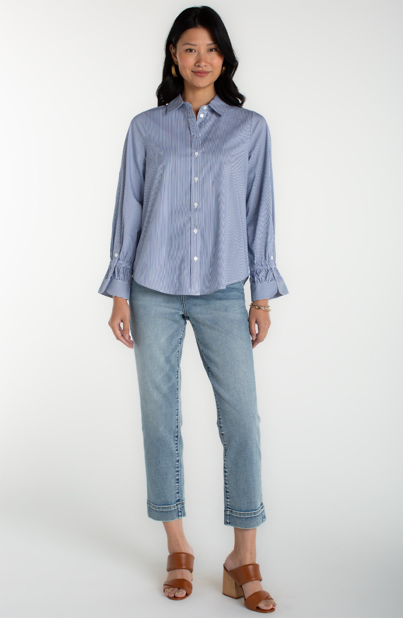 Adjustable Sleeve Button Front Top