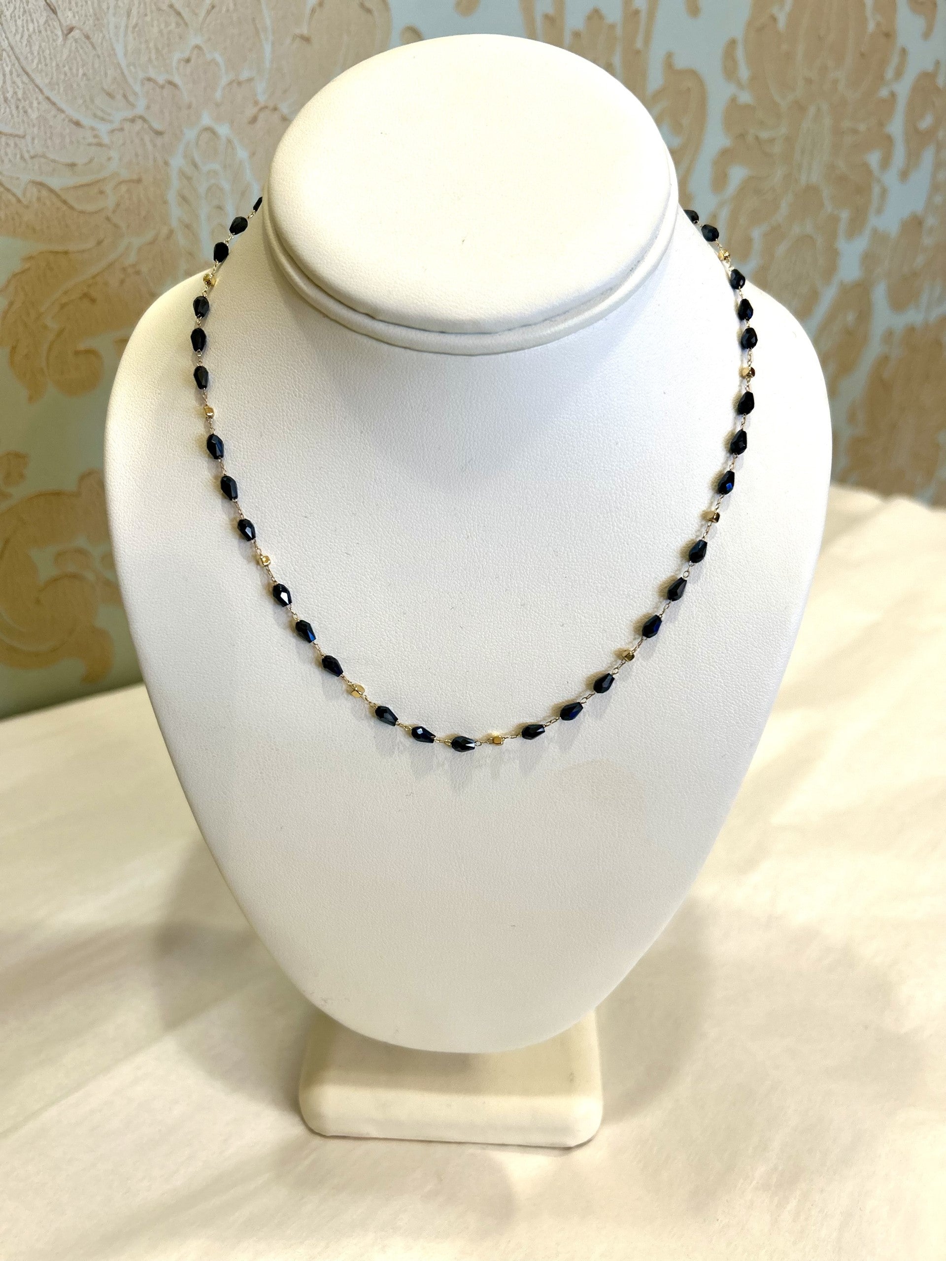 Navy Bead Spaced Short Necklace
